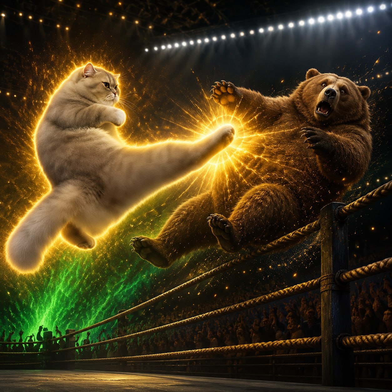 KAT kicking a bear out of a fighting ring